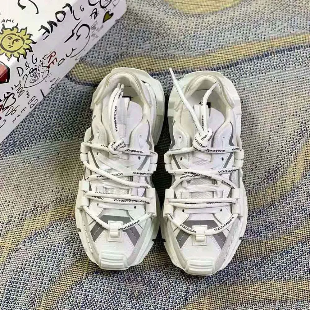 Dolce Gabbana D&G Mixed-Materials Space Sneakers for Unisex in White Dolce Gabbana D&G Mixed-Materials Space Sneakers for Unisex in White