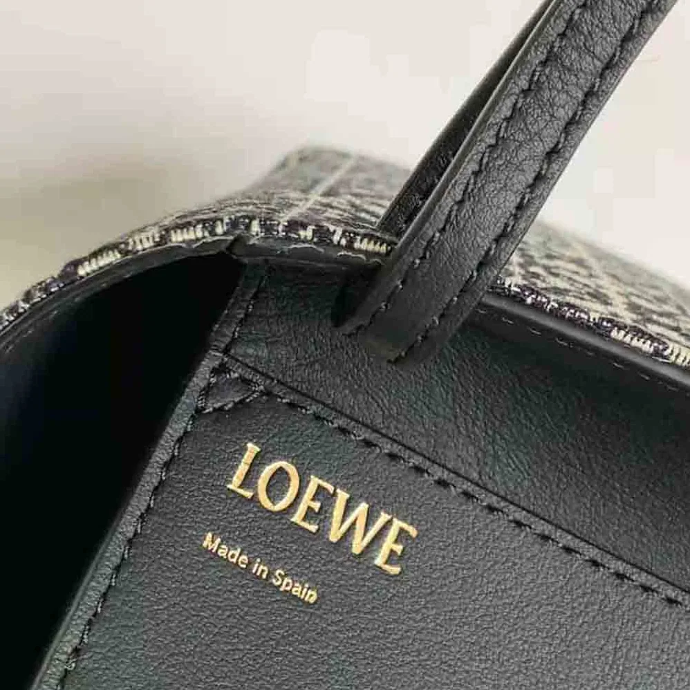 Loewe Square Tote Bag in Anagram Jacquard and Calfskin for Women in Black Loewe Square Tote Bag in Anagram Jacquard and Calfskin for Women in Black