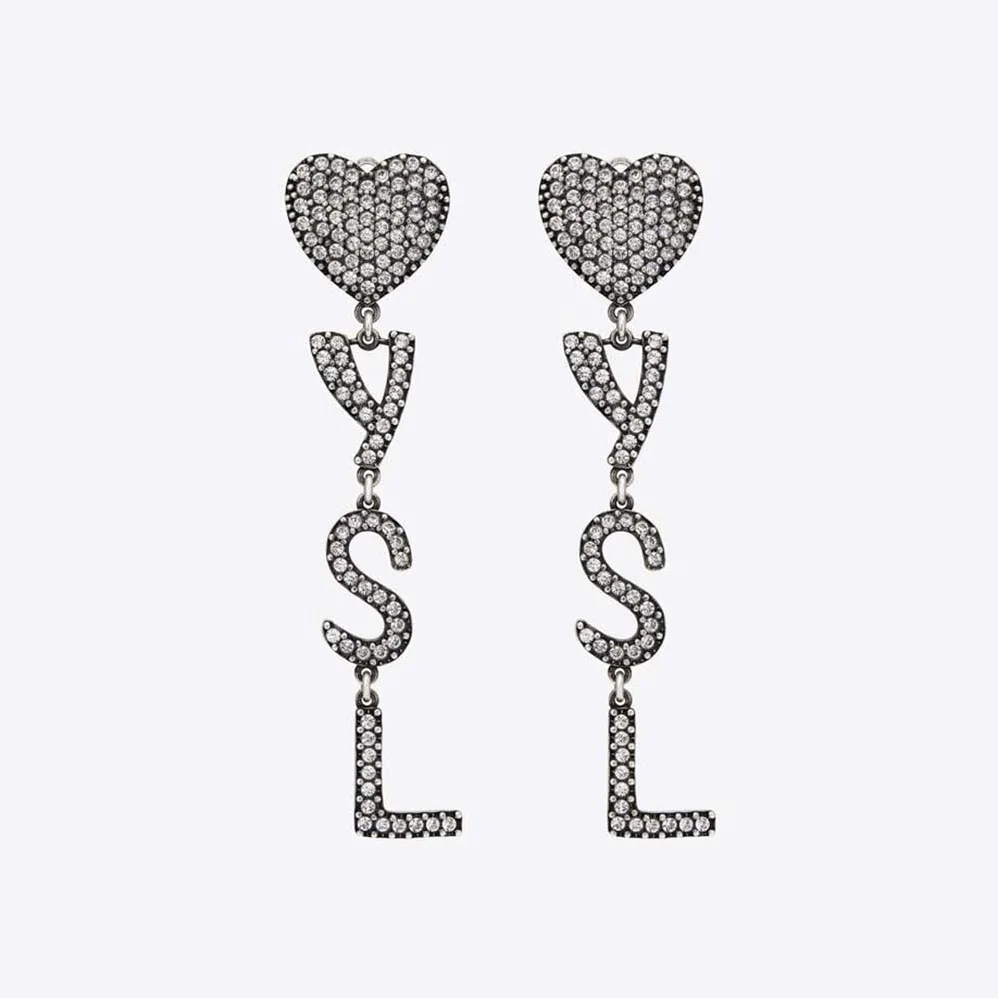 Saint Laurent YSL Opyum YSL Heart Earrings in Metal and Crystal for Women Saint Laurent YSL Opyum YSL Heart Earrings in Metal and Crystal for Women