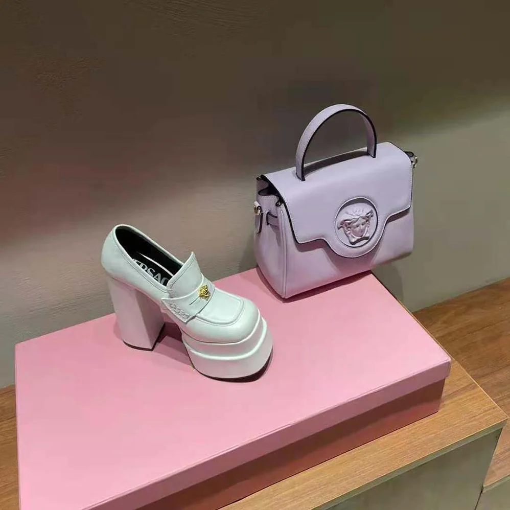 Versace Intrico Platform Loafers in 15cm Heel Height for Women in White Versace Intrico Platform Loafers in 15cm Heel Height for Women in White