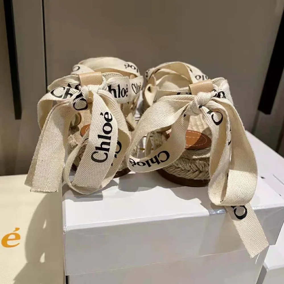 Chloe Lngrid Lace-up Espadrilles in Canvas and Calfskin for Women Chloe Lngrid Lace-up Espadrilles in Canvas and Calfskin for Women