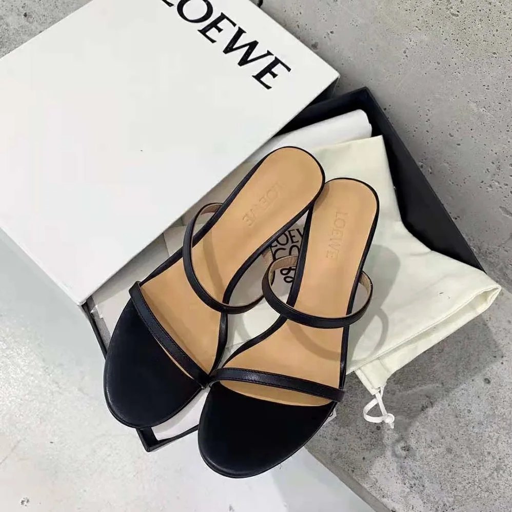 Loewe Nail Polish Sandal in Goatskin for Women in Black Loewe Nail Polish Sandal in Goatskin for Women in Black