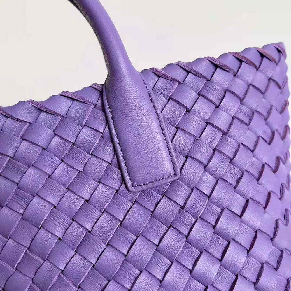 Bottega Veneta Mini Cabat Intreccio Leather Tote Bag with Detachable Strap for Women in Purple