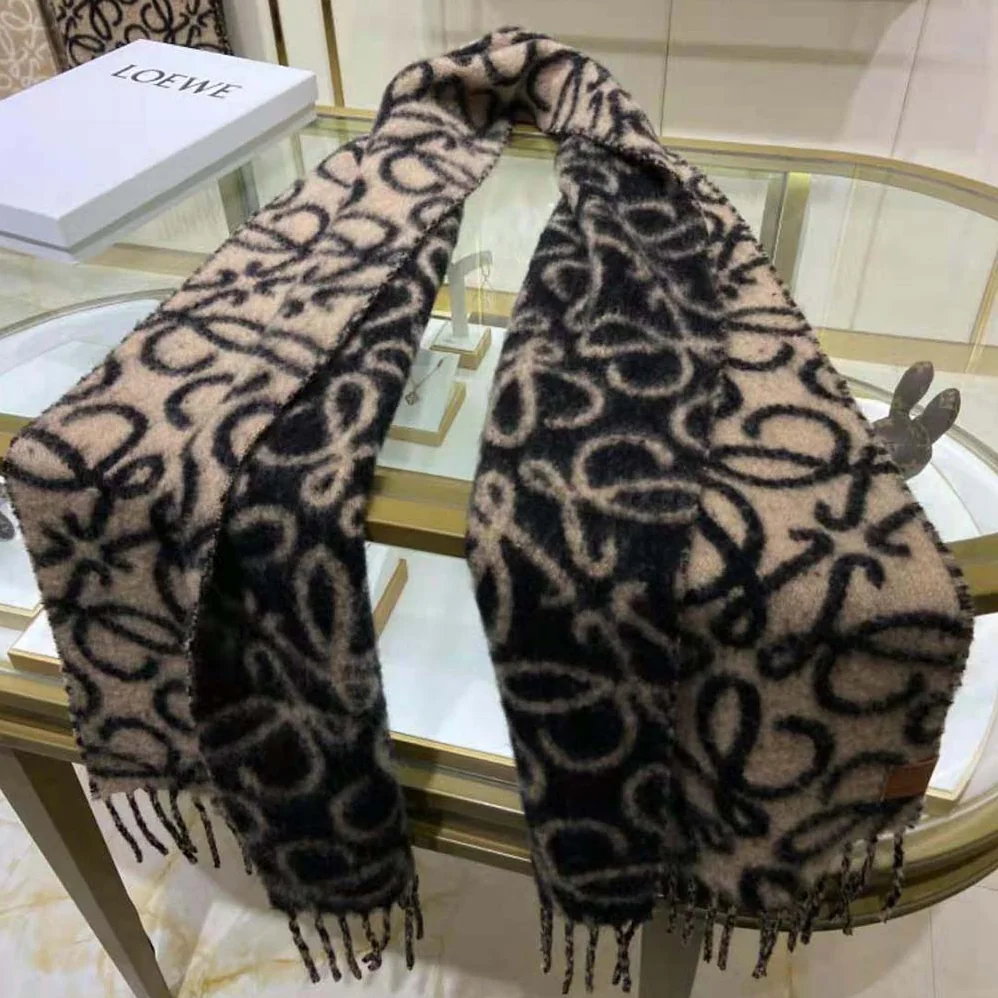 Loewe Anagram Scarf in Alpaca and Wool for Unisex in Black Loewe Anagram Scarf in Alpaca and Wool for Unisex in Black