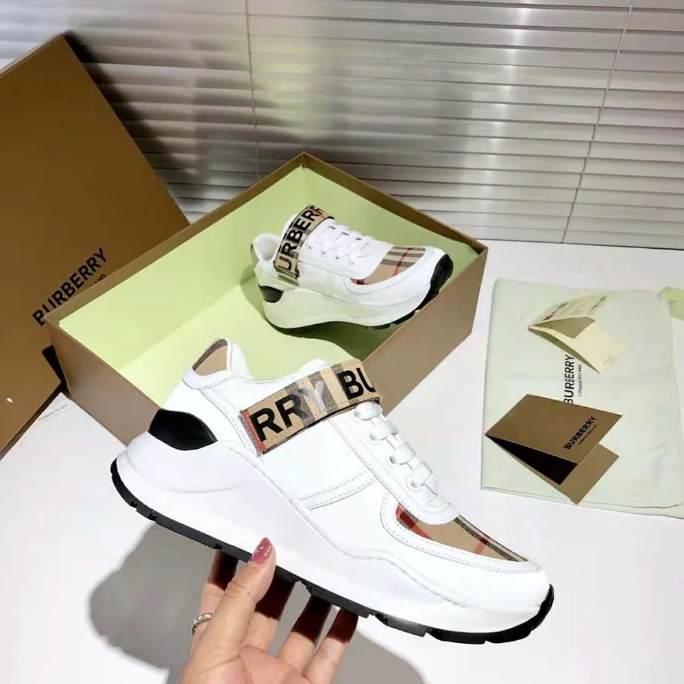 Burberry Logo Detail Leather and Nylon Sneakers for Unisex in White