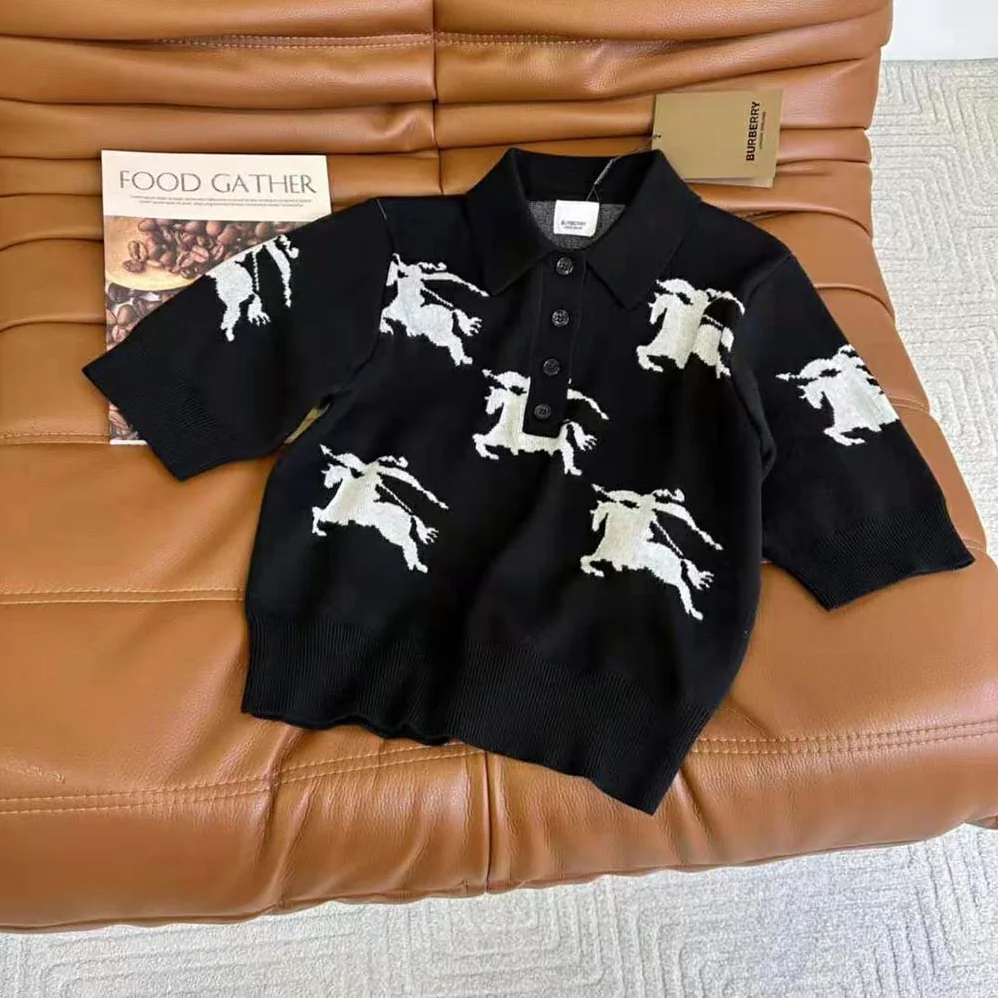 Burberry EKD Cotton Silk Polo Shirt for Women in Black Burberry EKD Cotton Silk Polo Shirt for Women in Black