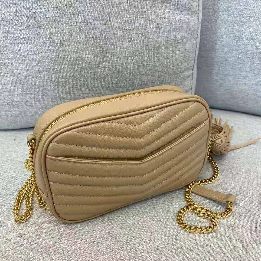 Saint Laurent YSL Lou Mini Bag in Quilted Grain DE Poudre Embossed Leather for Women in Sandy