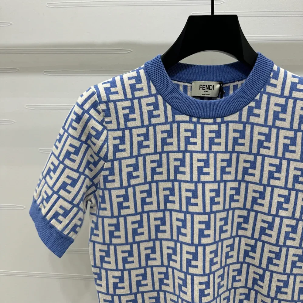 Fendi Sweater Blue FF Cotton Jumper for Women