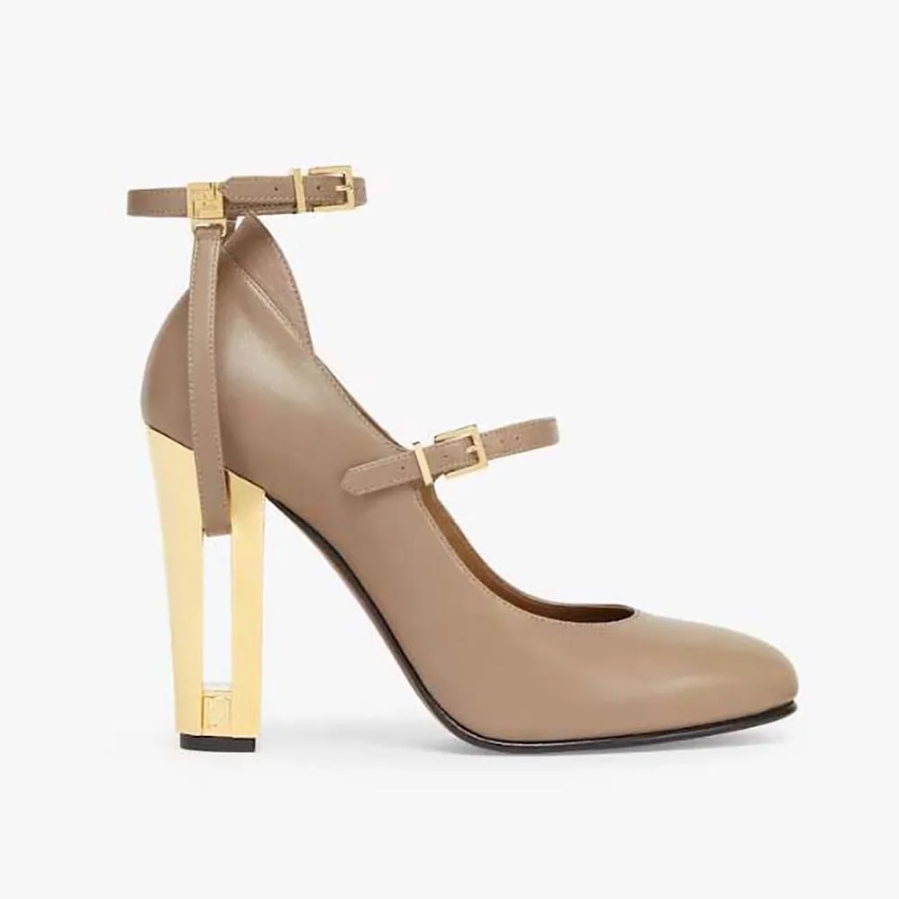 Fendi Delfina Dove Gray Leather High for Women in heeled Court Shoes Fendi Delfina Dove Gray Leather High for Women in heeled Court Shoes