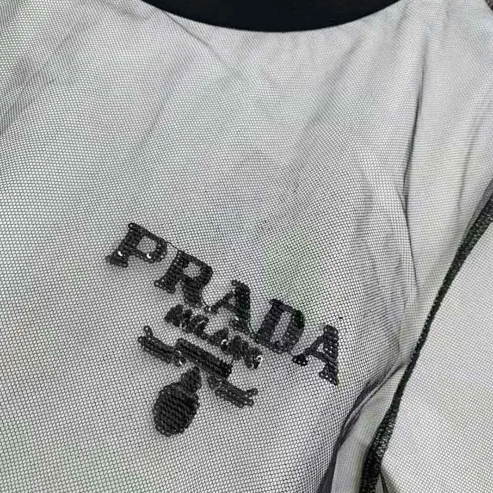 Prada Sequin-Embroidered Tulle and Jersey T-shirt for Women in Black Prada Sequin-Embroidered Tulle and Jersey T-shirt for Women in Black