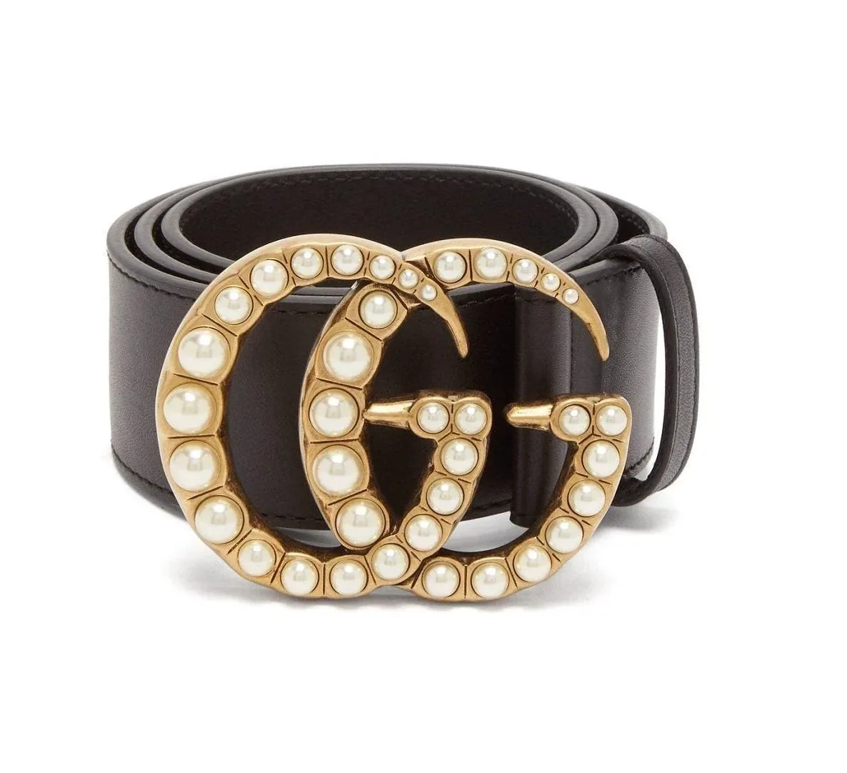 Black Leather Belt Pearly Buckle