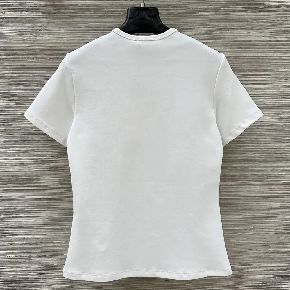 Celine Triomphe T-Shirt In Ribbed Cotton Jersey for Women in White Celine Triomphe T-Shirt In Ribbed Cotton Jersey for Women in White
