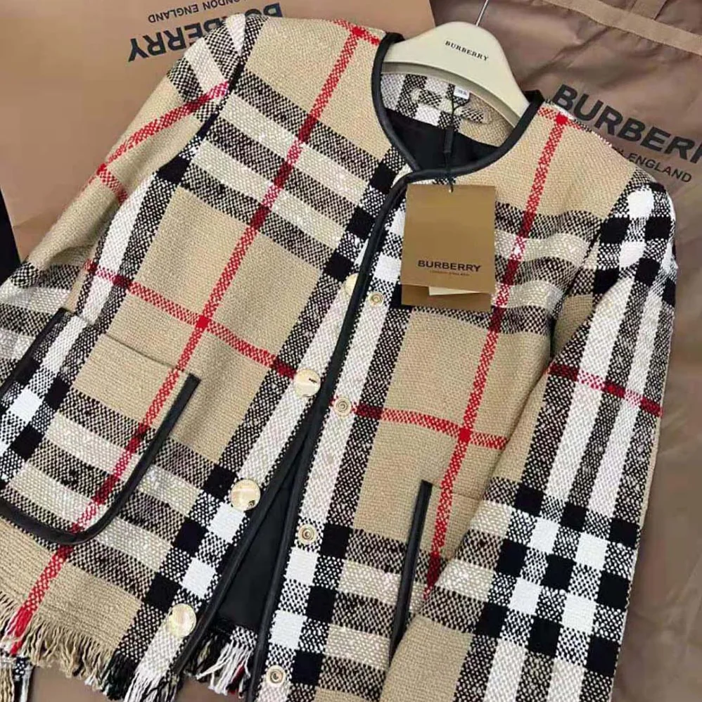 Burberry Check Bouclé Collarless Jacket for Women