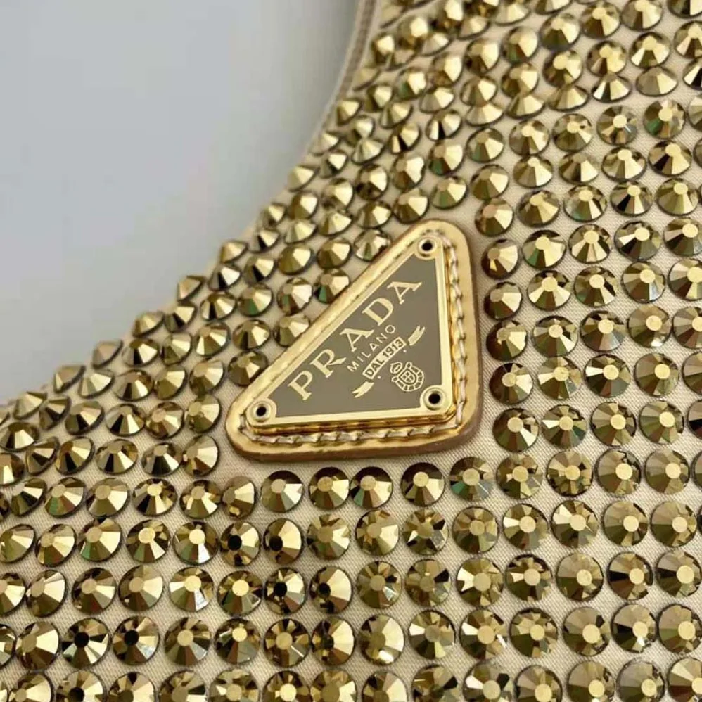 Prada Satin Mini-Bag with Crystals for Women in Gold Prada Satin Mini-Bag with Crystals for Women in Gold