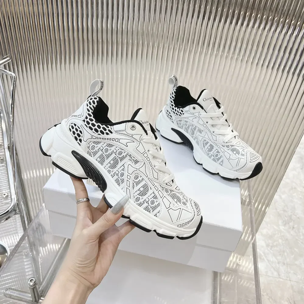 Dior Vibe Sneaker White Mesh Printed with Dior Oblique Motif for Women