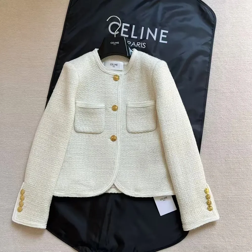 Celine Chasseur Jacket in Boucle Tweed for Women in White Celine Chasseur Jacket in Boucle Tweed for Women in White