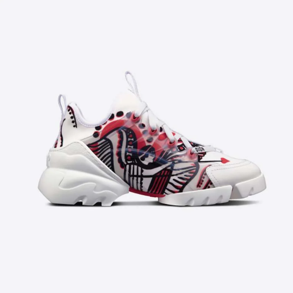 Dior D-Connect Sneaker White Technical Fabric with Red and Black Cupidon Print for Women Dior D-Connect Sneaker White Technical Fabric with Red and Black Cupidon Print for Women