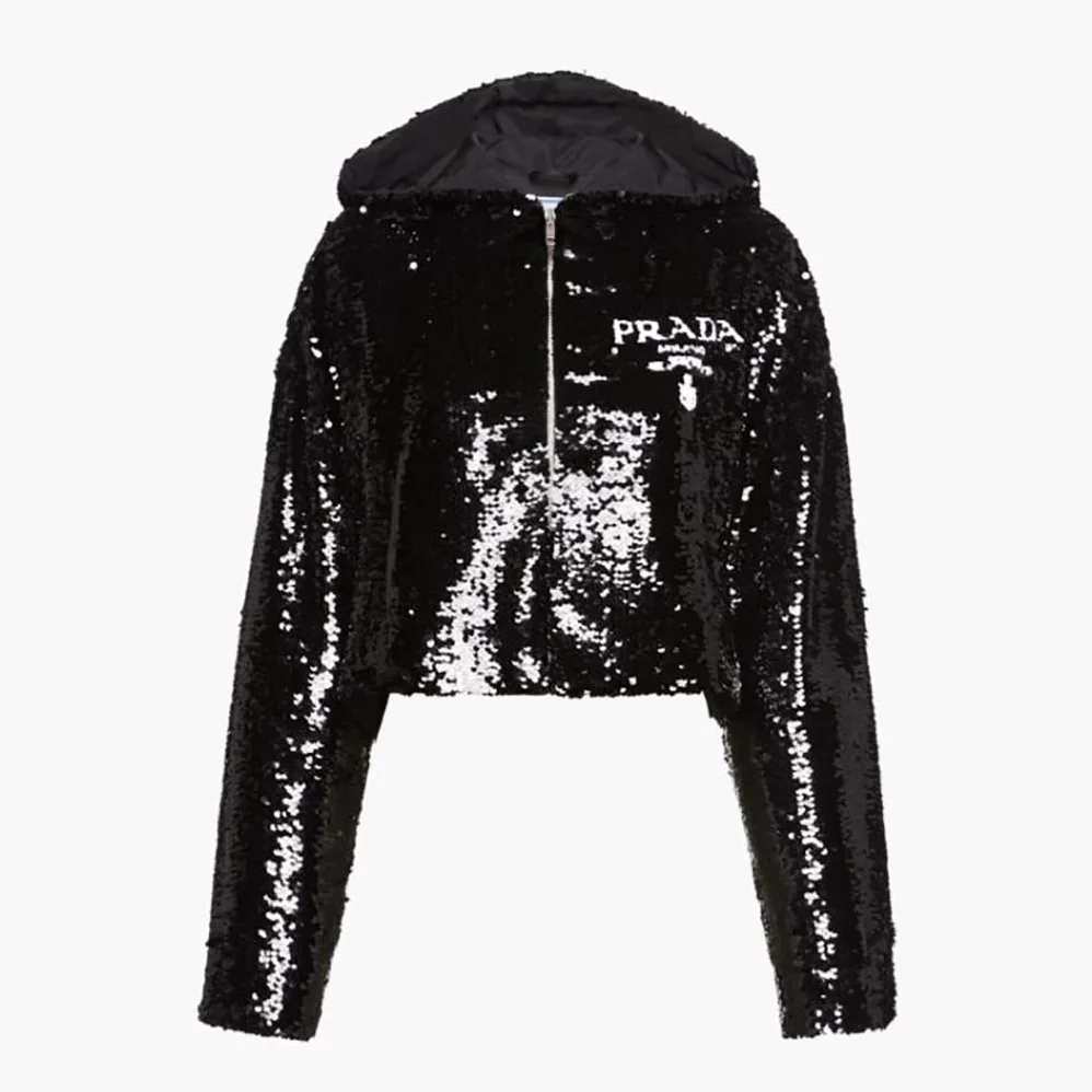 Prada Sequin for Women in Embellished Chiffon Hoodie