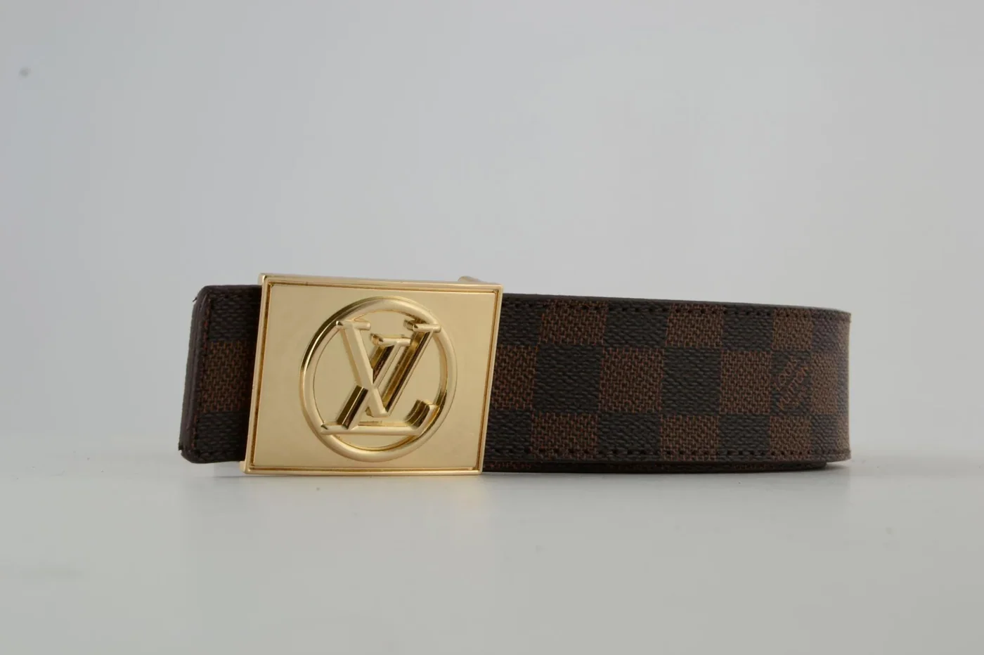 Brown Damier Gold Buckle Leather Belt