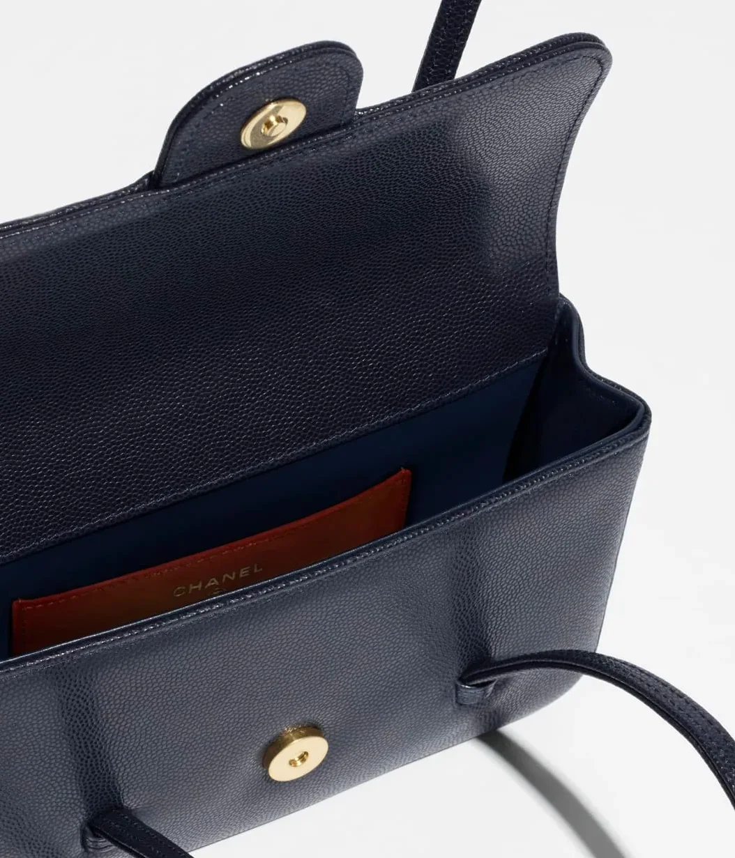 Chanel Clutch With Leather Strap Shoulder Bag in Dark Blue Gold Hardware