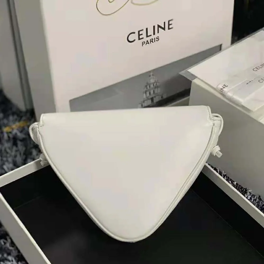 Celine Triangle Bag in Smooth Calfskin with Celine Print for Women in White