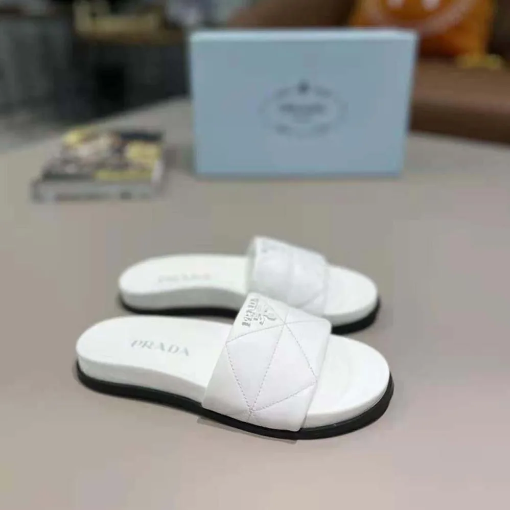 Prada Nappa Leather Slides in 20mm Heel for Women in White
