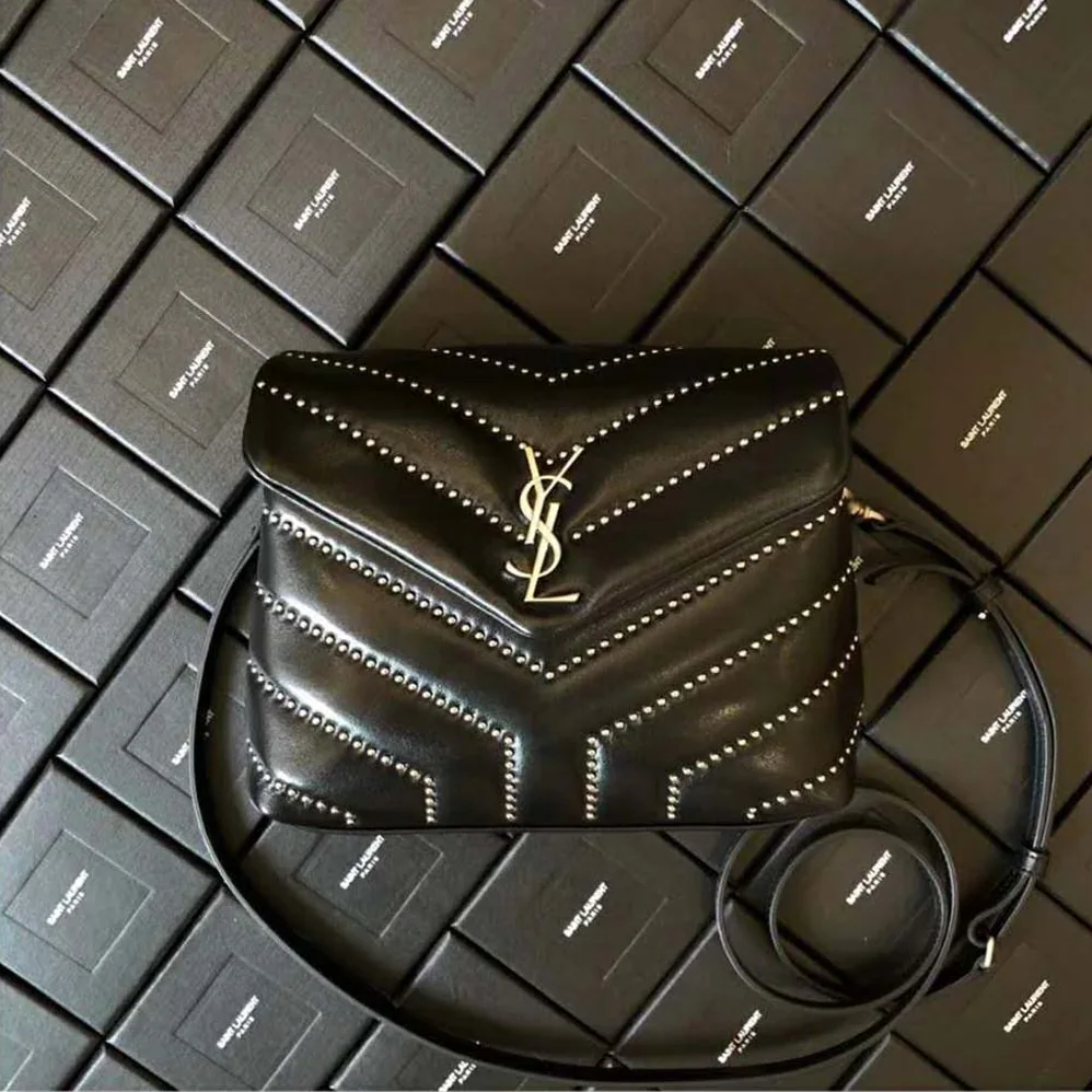 Saint Laurent YSL Loulou Medium Leather and Studs for Women in Black Saint Laurent YSL Loulou Medium Leather and Studs for Women in Black