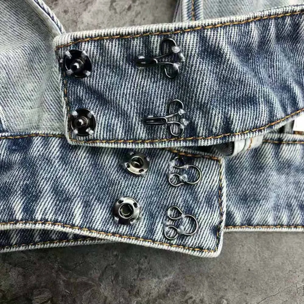 Prada Organic Denim Top with Plunging V Neck is Made of Washed Organic Denim for Women in Blue