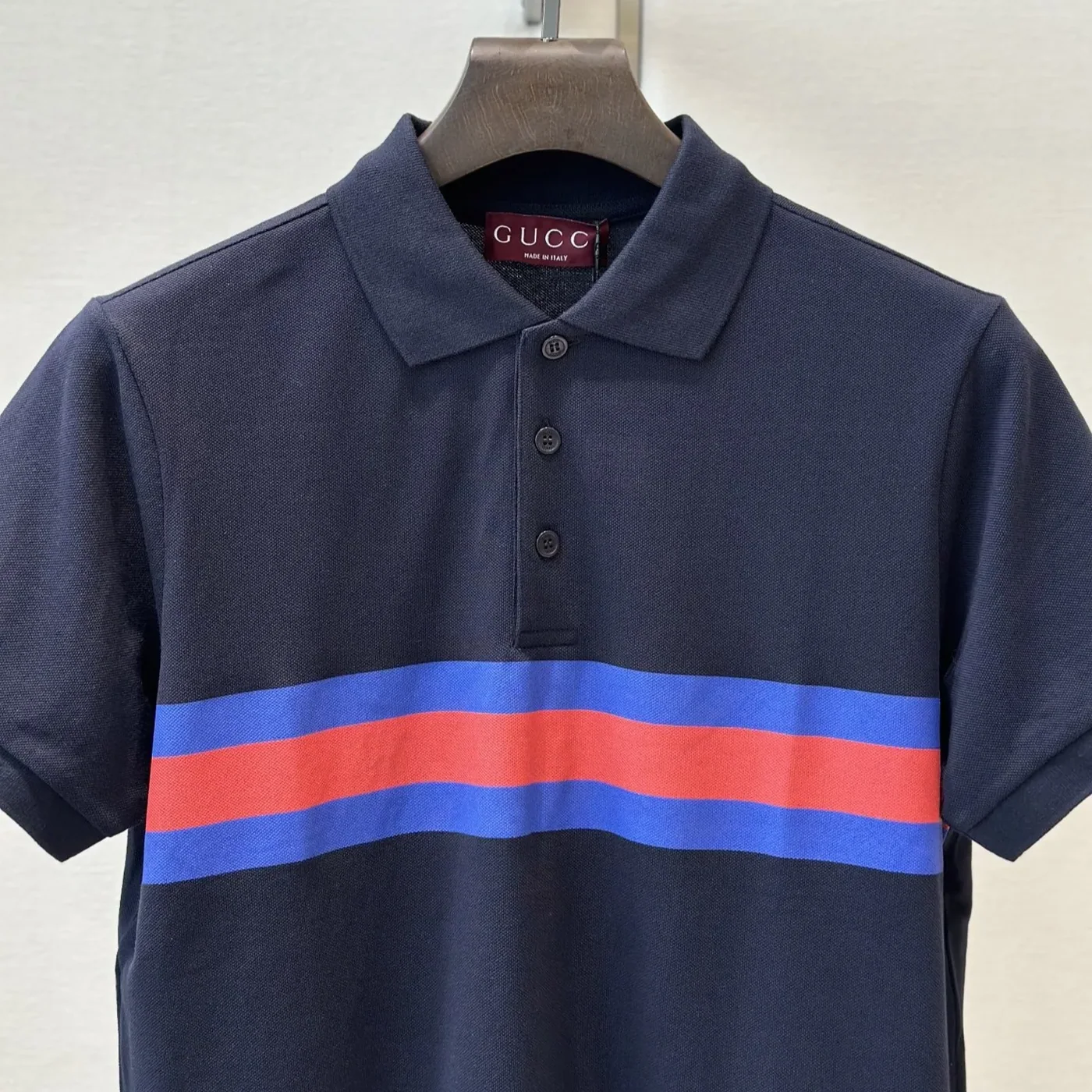 Gucci Web Stripe Pique Polo Shirt Navy Blue