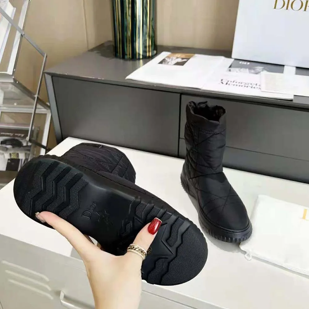 Dior Frost Ankle Boot Black Cannage Quilted Nylon and Shearling for Women