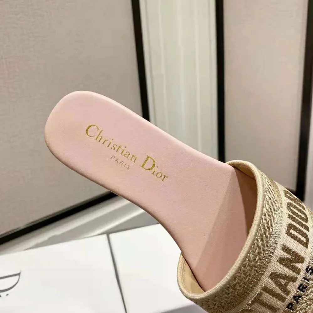 Dior Dway Slide Gold-Tone Metallic Thread Embroidered Cotton for Women Dior Dway Slide Gold-Tone Metallic Thread Embroidered Cotton for Women