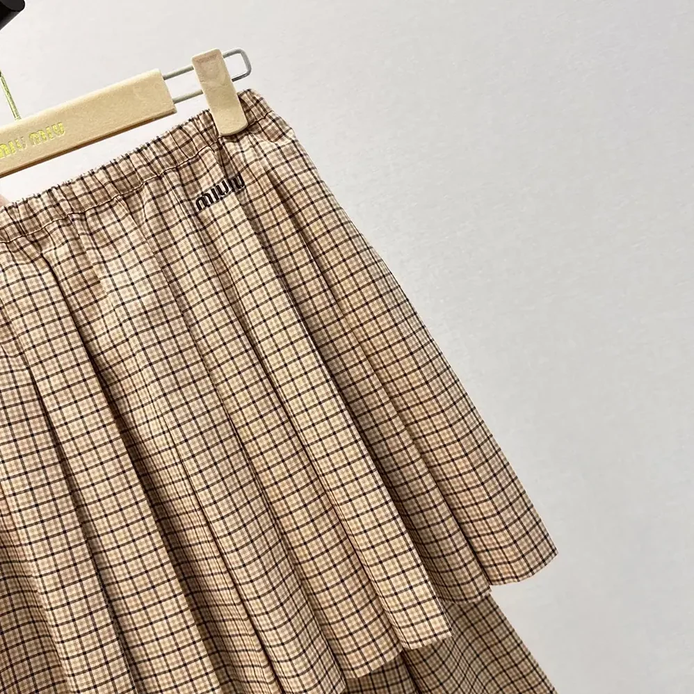 Miu Miu Checked Miniskirt with Embroidered Logo for Women Miu Miu Checked Miniskirt with Embroidered Logo for Women