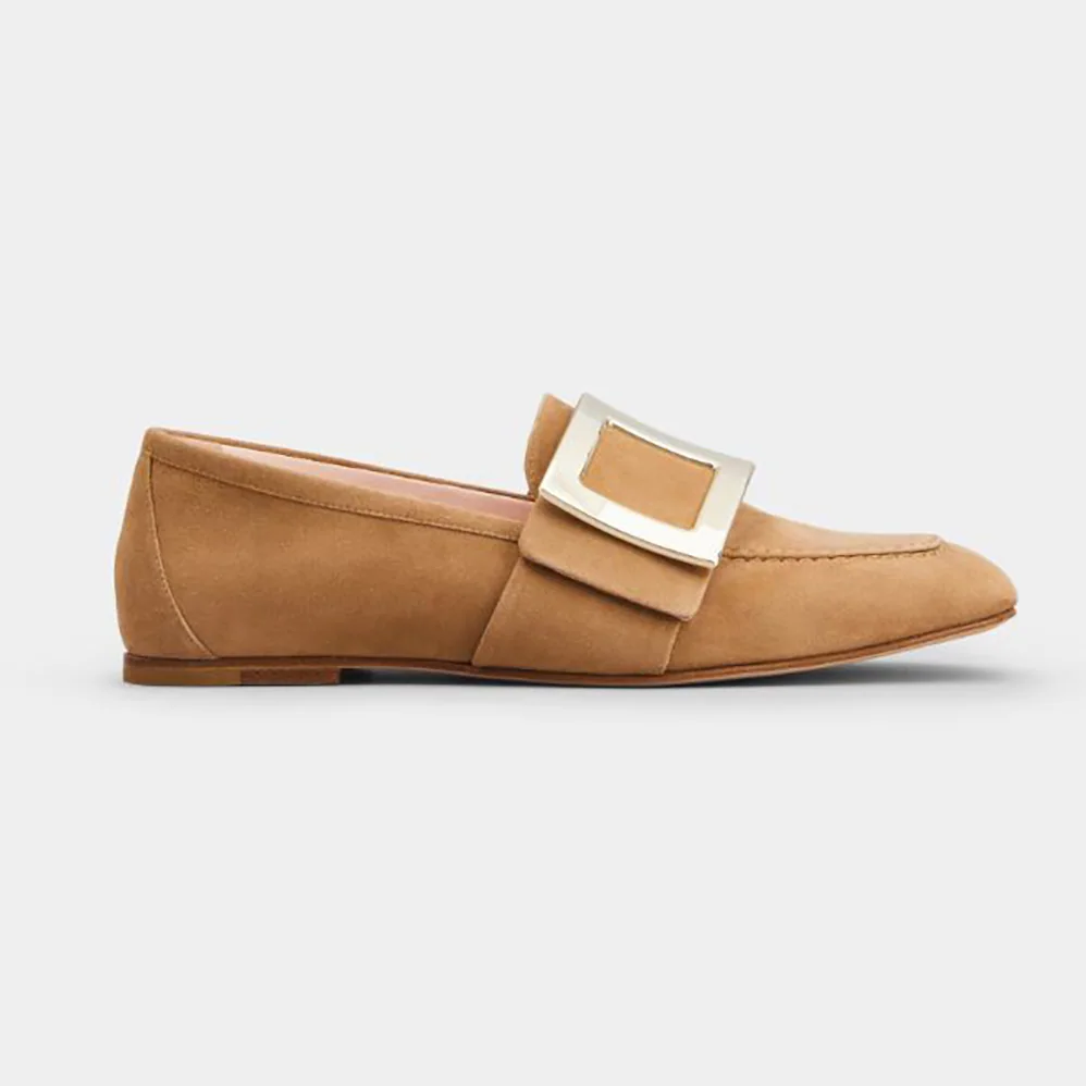 Roger Vivier Soft Metal Buckle Loafers in Suede for Women Roger Vivier Soft Metal Buckle Loafers in Suede for Women