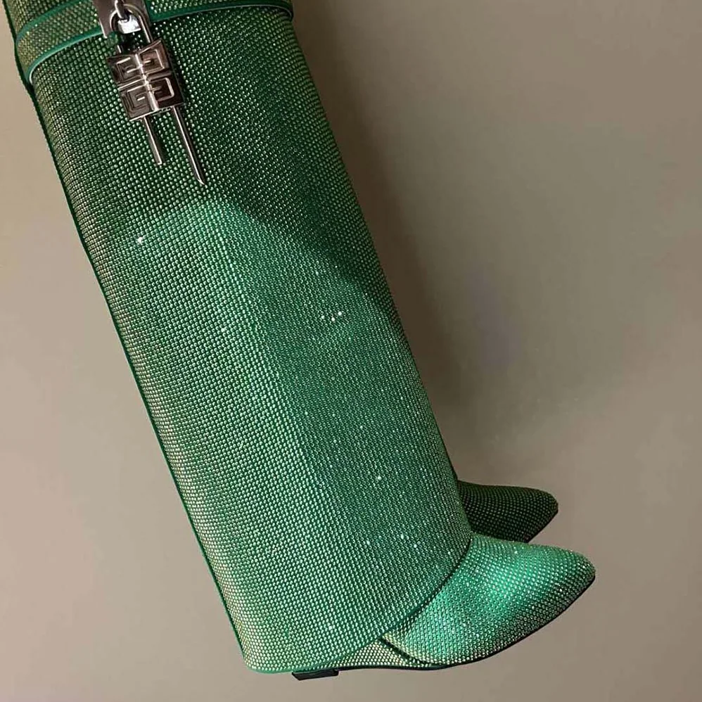 Givenchy Shark Lock Boots in Satin with Strass for Women in Green Givenchy Shark Lock Boots in Satin with Strass for Women in Green