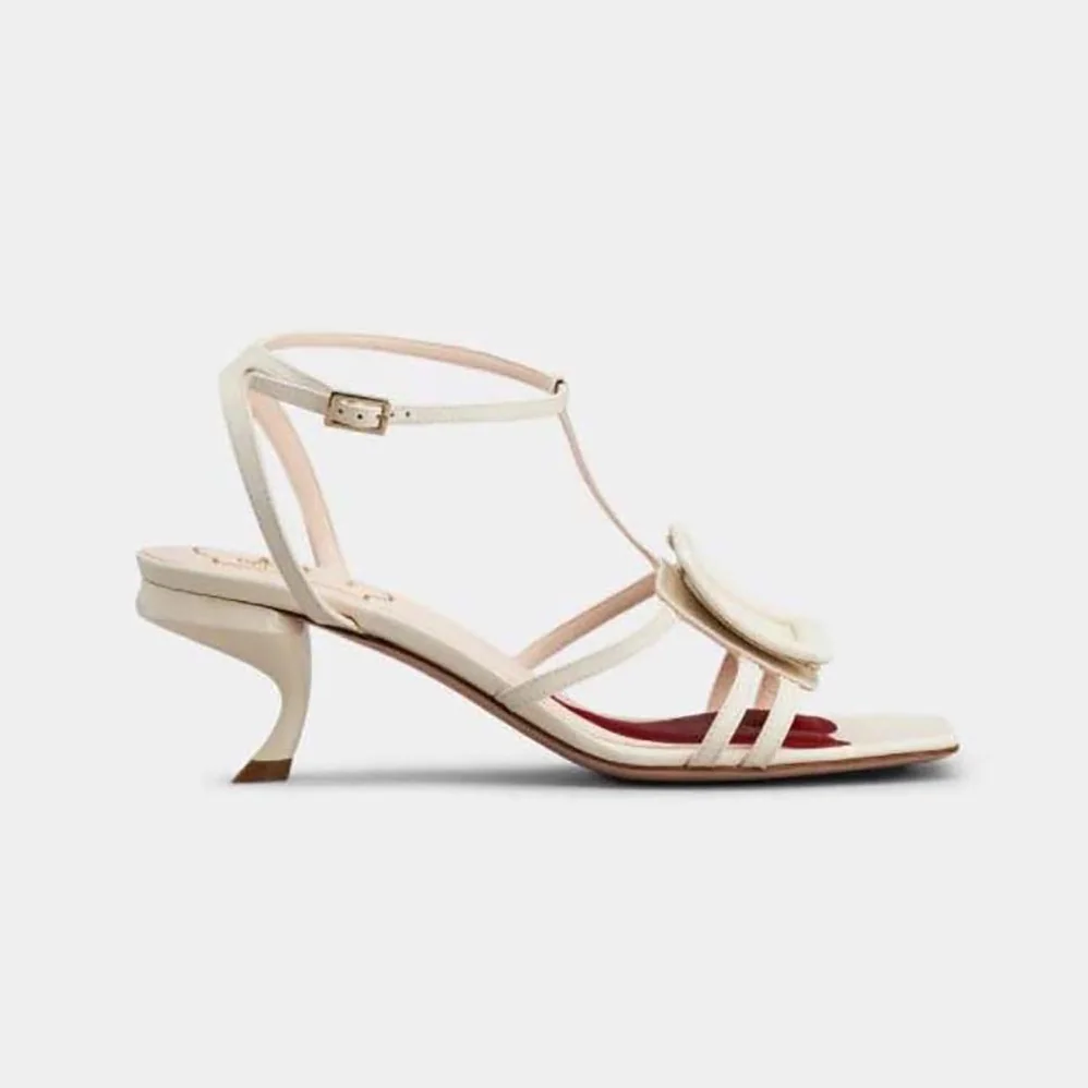 Roger Vivier Virgule Covered Buckle Sandals in Leather for Women in White Roger Vivier Virgule Covered Buckle Sandals in Leather for Women in White