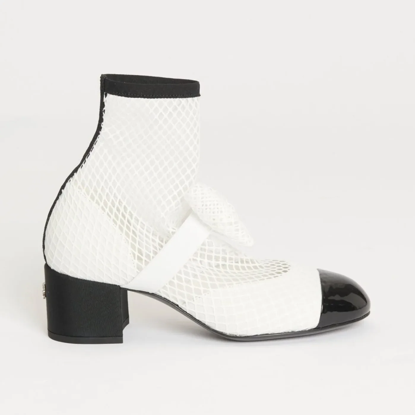 Chanel Mesh Bow Ankle Boots White