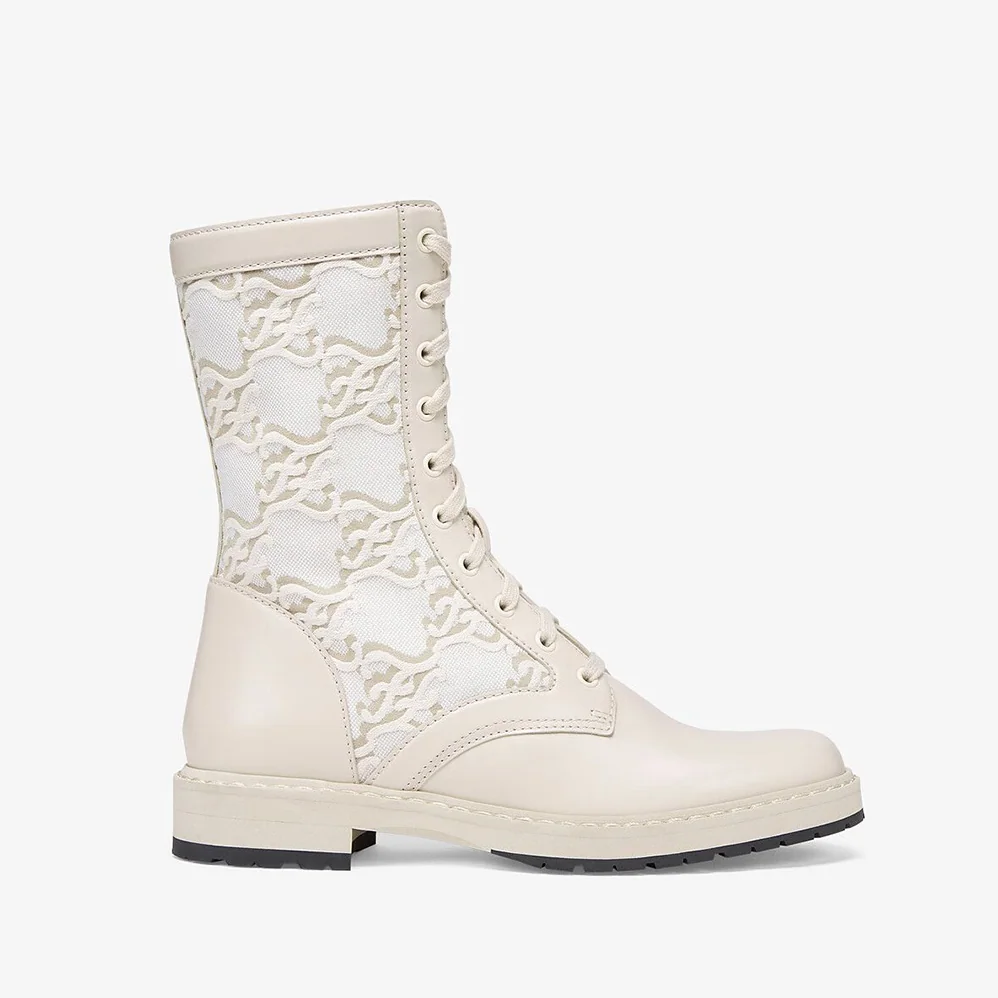 Fendi Signature White Leather Biker Boots for Women