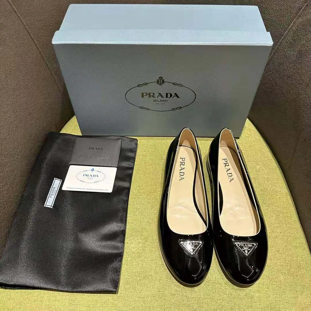 Prada Patent Leather Ballerinas for Women in Black