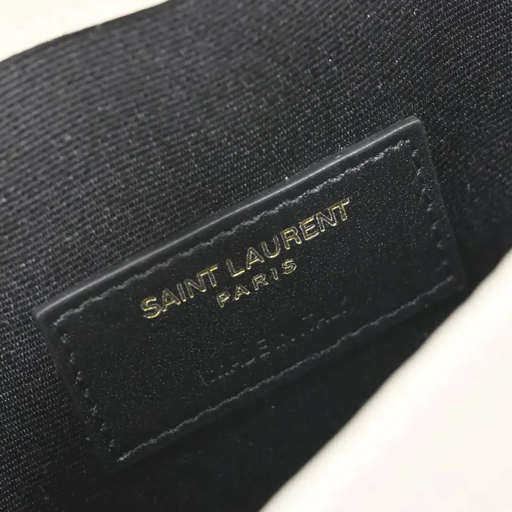Saint Laurent YSL Uptown Pouch in Crocodile-embossed Shiny Leather for Women in White