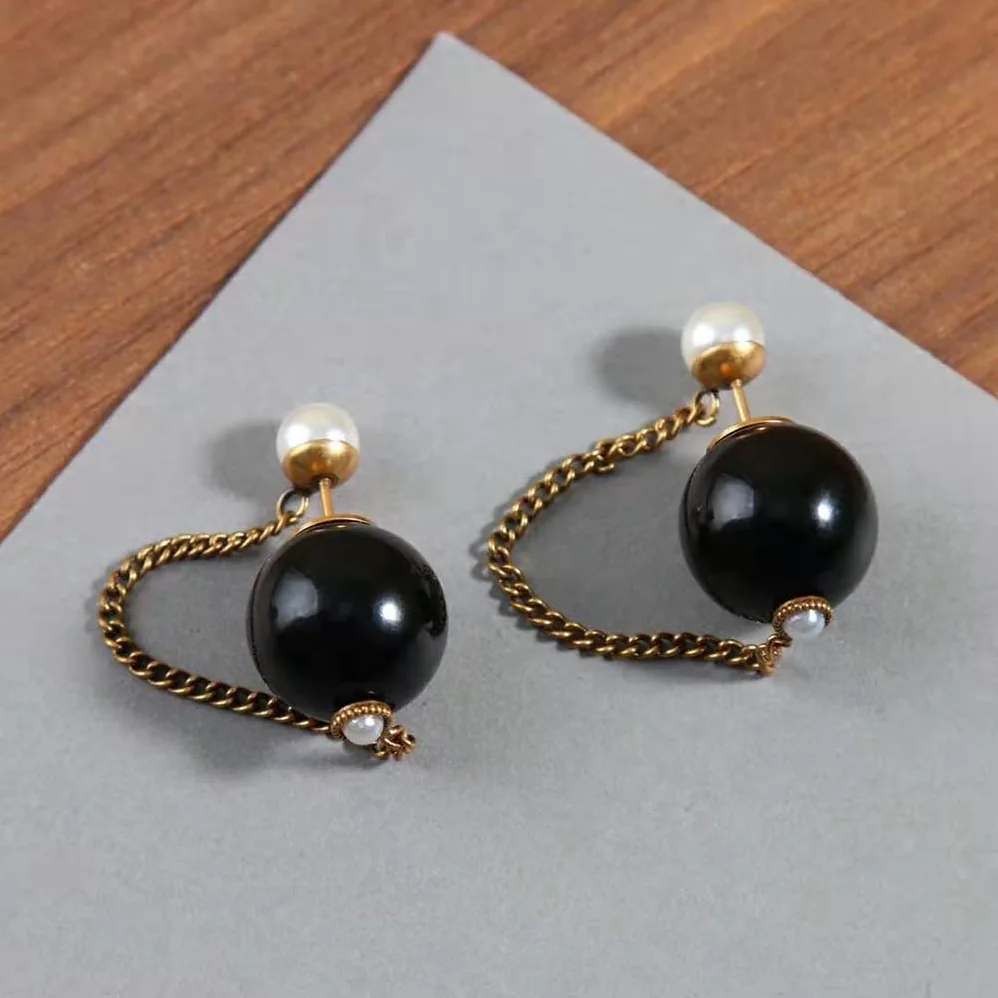 Dior Tribales Earrings Bronze-Finish Metal with White and Black Resin Pearls for Women Dior Tribales Earrings Bronze-Finish Metal with White and Black Resin Pearls for Women