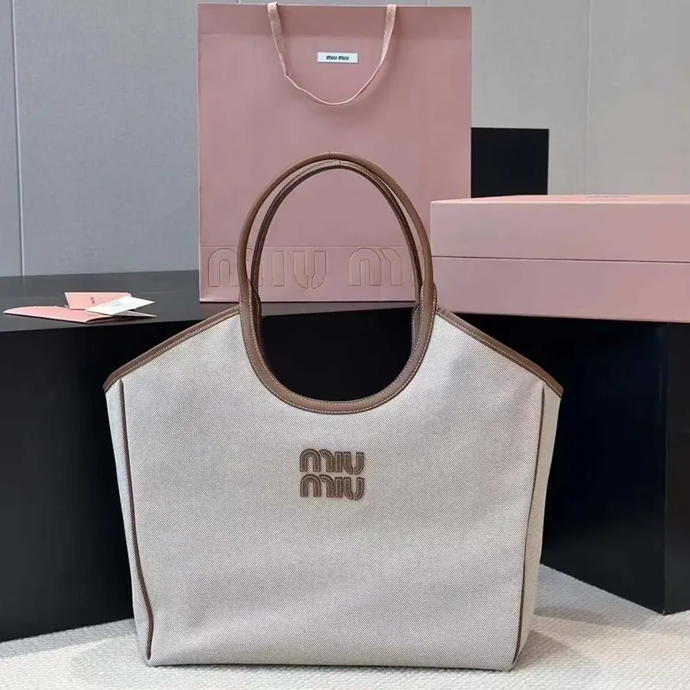 Miu Miu IVY Canvas and Leather Tote Bag for Women