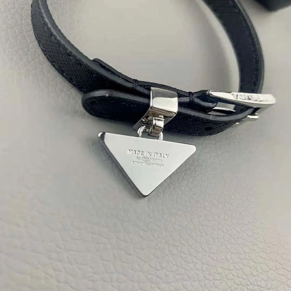 Prada Saffiano Leather Bracelet for Women in Black Prada Saffiano Leather Bracelet for Women in Black