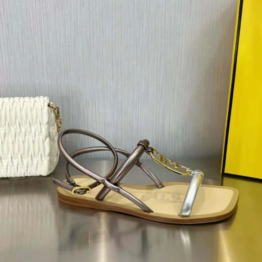 Fendi O Lock Silver Nappa Leather Sandals for Women Fendi O Lock Silver Nappa Leather Sandals for Women