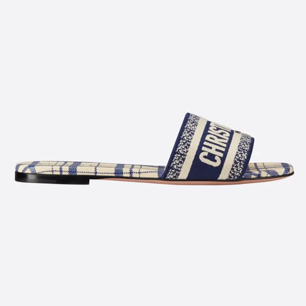 Dior Dway Slide French Blue Check n Dior Embroidered Cotton for Women Dior Dway Slide French Blue Check n Dior Embroidered Cotton for Women