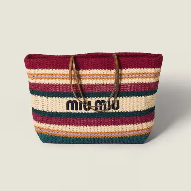 Miu Miu Raffia-effect Woven Tote Bag for Women in Bordeaux