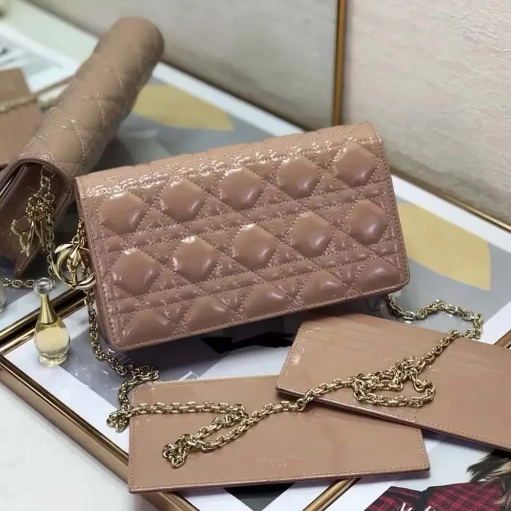 Dior Lady Dior Pouch Patent Cannage Calfskin in Sandy