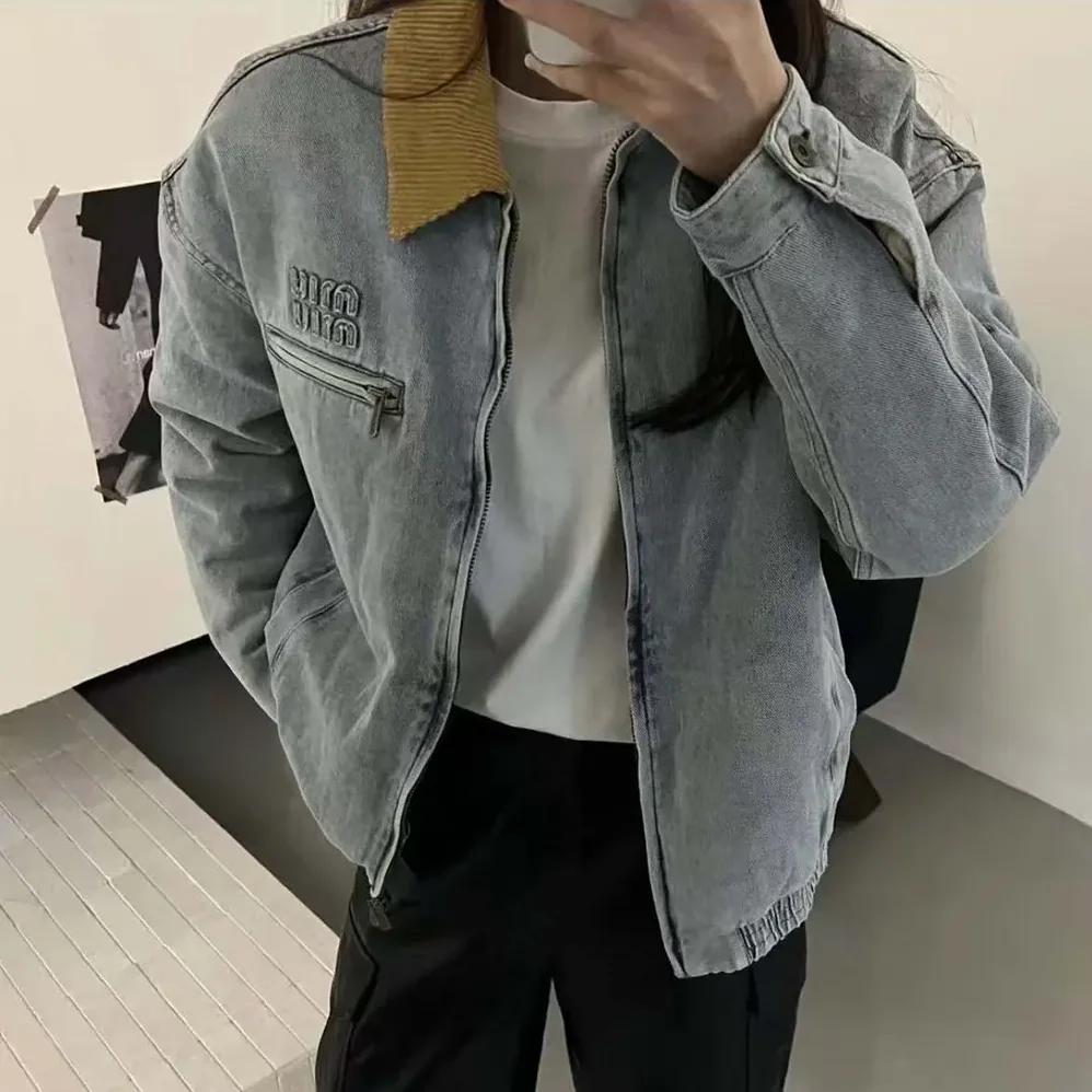 Miu Miu Logo Corduroy for Women in trimmed Denim Blouson