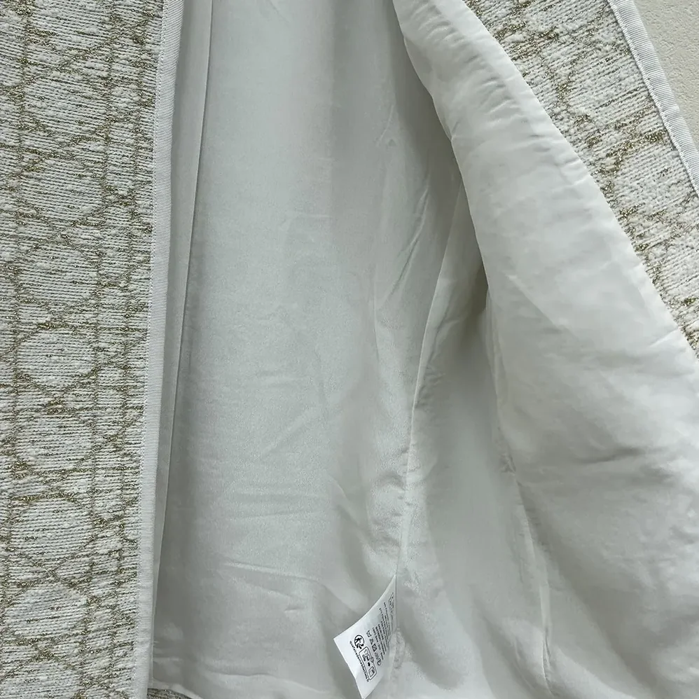 Dior Macrocannage Regular-Fit Jacket White and Gold-Tone Wool for Women in Blend Tweed Dior Macrocannage Regular-Fit Jacket White and Gold-Tone Wool for Women in Blend Tweed