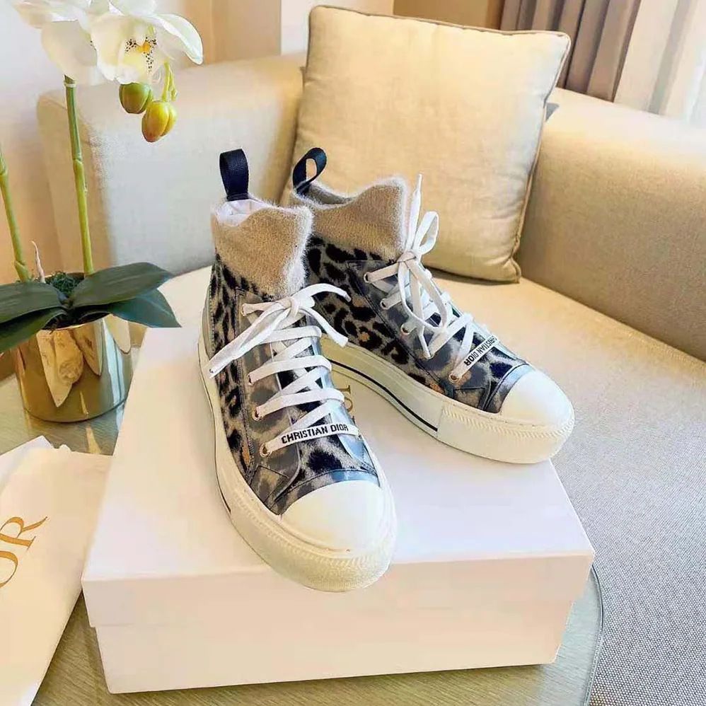 Dior Walk'n'Dior Sneaker Fur-Effect Knit Printed with Beige Multicolor Mizza Pattern for Women Dior Walk'n'Dior Sneaker Fur-Effect Knit Printed with Beige Multicolor Mizza Pattern for Women
