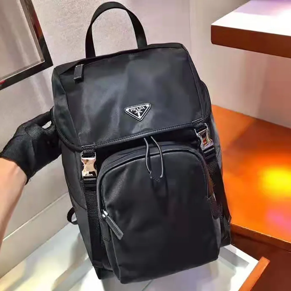 Prada Re-Nylon and Saffiano Leather Backpack for Men in Black